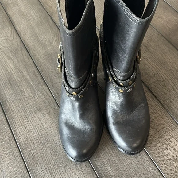 Black Leather Studded Ankle Boots - Picture 3 of 8